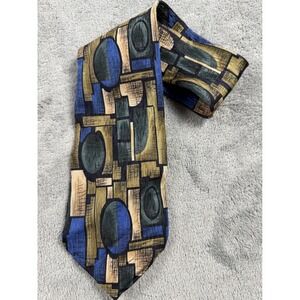Cocktail Collection Men Silk Tie Abstract Geometric Mid Century Modern Blue